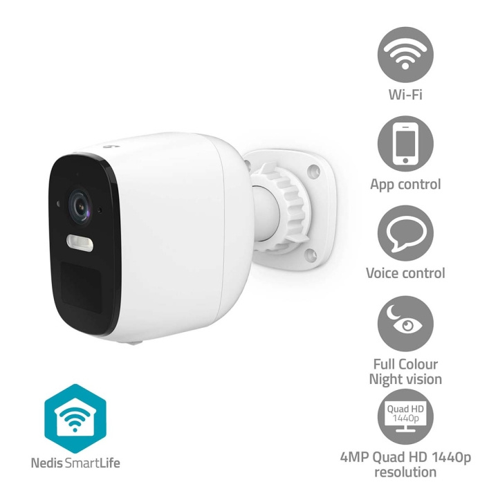 Nedis SmartLife Ulkokamera | Wi-Fi | Spotlight | 4MP Quad HD 1440p / 2560x1440 | IP66 | Maks. akunkesto: 10 Kuukautta | MicroSD (ei sisälly) / Pilvipalvelutallennus (valinnainen) | 5 V DC | Liiketunnistimella | Yökuvaus | Valkoinen ryhmässä KOTI, TALOUS JA PUUTARHA / Hälytys ja turvallisuus / Valvontakamerat / Digitaalinen (verkko) / Ulkokamerat @ TP E-commerce Nordic AB (C94857)