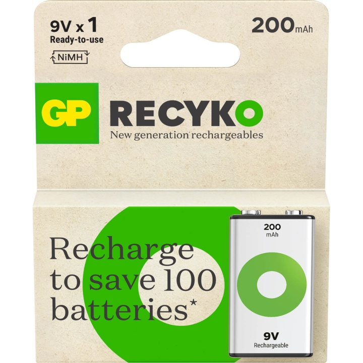 GP Paristo Recyko NiMH 9V 200mAh 1-Pack ryhmässä KODINELEKTRONIIKKA / Paristot & Laturit / Akut / 9V @ TP E-commerce Nordic AB (C99554)