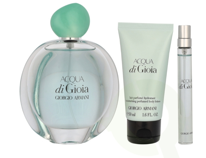 Armani Acqua Di Gioia Giftset 160 ml Edp Spray 100ml/Edp Spray 10ml/Body Lotion 50ml ryhmässä KAUNEUS JA TERVEYS / Lahjapakkaukset / Naisten lahjapakkaukset @ TP E-commerce Nordic AB (C99684)