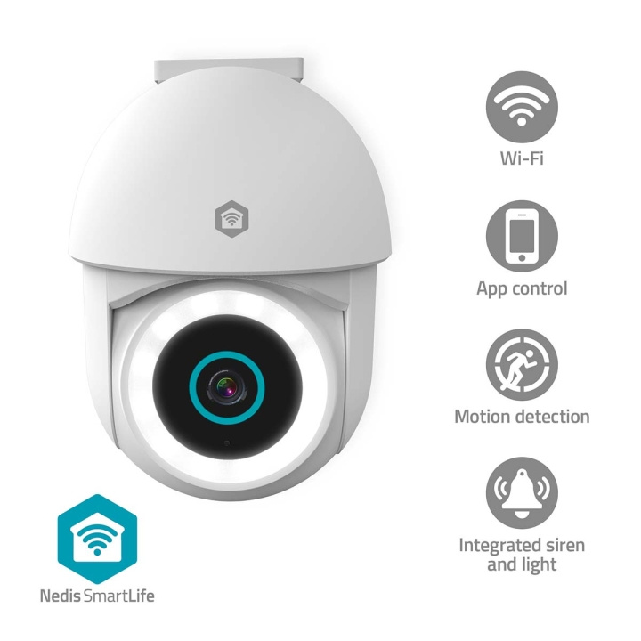 Nedis SmartLife Ulkokamera | Wi-Fi | Spotlight | 3MP Full HD 1296p | Kääntö/kallistus | IP65 | MicroSD (ei sisälly) / Onvif / Pilvipalvelutallennus (valinnainen) | 5 V DC | Liiketunnistimella | Yökuvaus | Valkoinen ryhmässä KOTI, TALOUS JA PUUTARHA / Hälytys ja turvallisuus / Valvontakamerat / Digitaalinen (verkko) / Ulkokamerat @ TP E-commerce Nordic AB (D05483)