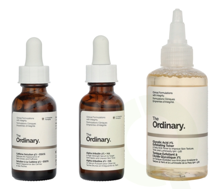 The Ordinary The Bright Set 160 ml Glycolic Acid 7% Exfoliating Toner 100ml/Alpha Arbutin 2% + HA 30ml/Caffeine Solution 5% 30ml ryhmässä KAUNEUS JA TERVEYS / Ihonhoito / Kasvot / Seerumit iholle @ TP E-commerce Nordic AB (D05983)