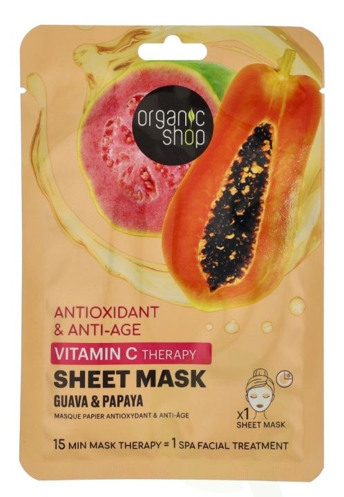Organic Shop Antioxidant & Anti-Aging Vitamin C Sheet Mask 25 g Guava & Papaya ryhmässä KAUNEUS JA TERVEYS / Ihonhoito / Kasvot / Naamiot @ TP E-commerce Nordic AB (D08191)