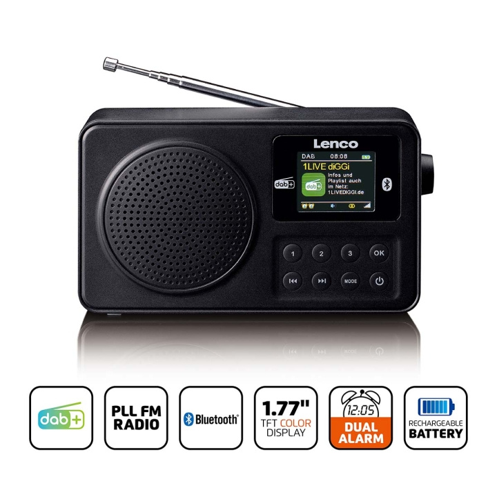 Lenco Kannettava DAB+/FM-radio Bluetoothilla Musta ryhmässä KODINELEKTRONIIKKA / Ääni & Kuva / Kotiteatteri, HiFi ja kannettavat / Radio & Herätyskellot / Radio @ TP E-commerce Nordic AB (D09075)