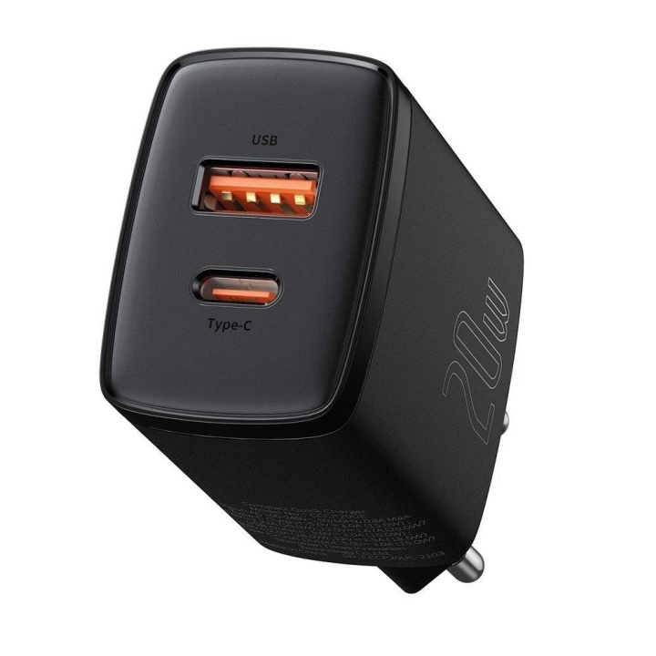 Baseus Compact Quick Adapter 20Watt USB-C + USB-A Musta ryhmässä ÄLYPUHELIMET JA TABLETIT / Laturit & Kaapelit / Seinälaturi / Seinälaturi Type C @ TP E-commerce Nordic AB (D10320)