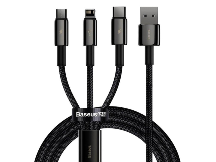 Baseus Tungsten Gold 3-in-1 USB Cable, 1,5m ryhmässä ÄLYPUHELIMET JA TABLETIT / Laturit & Kaapelit / Kaapelit / Lightning kaapelit @ TP E-commerce Nordic AB (D10323)