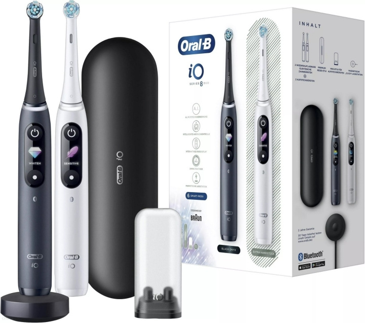 Oral B iO Series 8 Duo Electric toothbrush, Black & White ryhmässä KAUNEUS JA TERVEYS / Suunhoito / Sähköhammasharjat @ TP E-commerce Nordic AB (D10473)