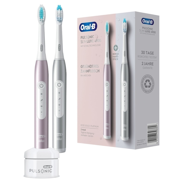 Oral B Pulsonic Slim 4900 Duo Electric Toothbrushes, Platinum & Rose Gold ryhmässä KAUNEUS JA TERVEYS / Suunhoito / Sähköhammasharjat @ TP E-commerce Nordic AB (D10484)