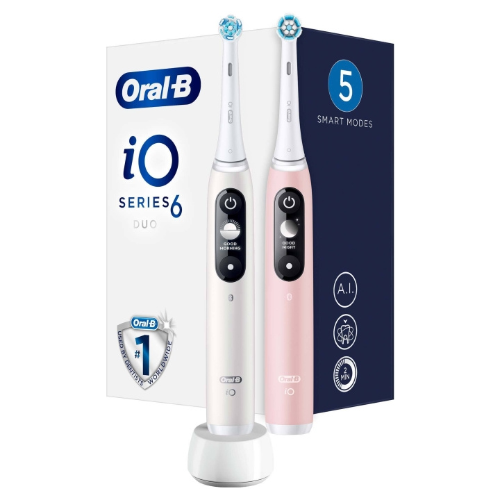 Oral B iO Series 6 Duo Electric Toothbrush, White & Light Pink ryhmässä KAUNEUS JA TERVEYS / Suunhoito / Sähköhammasharjat @ TP E-commerce Nordic AB (D10509)