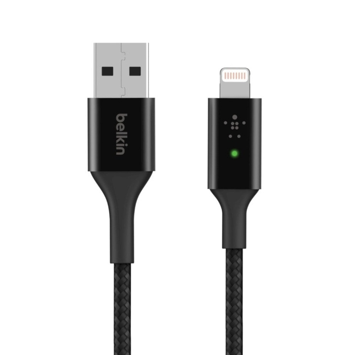 Belkin Smart LED USB-A Lightning-kaapeli, musta, 1,2m ryhmässä ÄLYPUHELIMET JA TABLETIT / Laturit & Kaapelit / Kaapelit / Lightning kaapelit @ TP E-commerce Nordic AB (D11256)