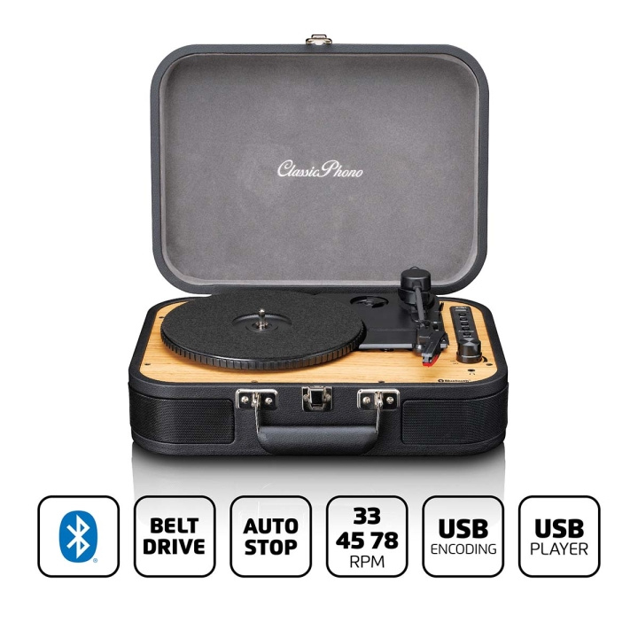 Lenco Retro Bluetooth® levysoitin sisäänrakennetuilla kaiuttimilla Musta ryhmässä KODINELEKTRONIIKKA / Ääni & Kuva / Kotiteatteri, HiFi ja kannettavat / Compact Stereo & Levysoitin @ TP E-commerce Nordic AB (D11442)