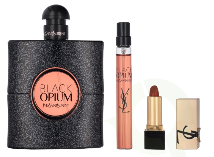 Yves Saint Laurent YSL Black Opium Giftset 101.3 ml Edp Spray 90ml/Edp Spray 10ml/Rouge Mini Pur Couture Lipstick (Nu Muse)1,3g ryhmässä KAUNEUS JA TERVEYS / Lahjapakkaukset / Naisten lahjapakkaukset @ TP E-commerce Nordic AB (D11760)
