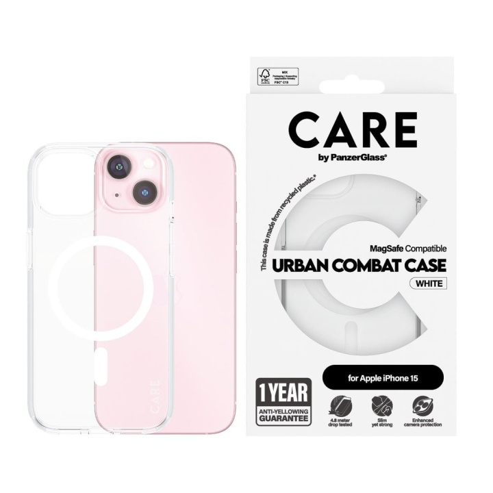 CARE by PanzerGlass - lippulaivakotelo läpinäkyvä Urban Combat w. valkoinen MagSafe - iPhone 15 ryhmässä ÄLYPUHELIMET JA TABLETIT / Puhelimen suojakotelo / Apple / iPhone 15 @ TP E-commerce Nordic AB (D12559)
