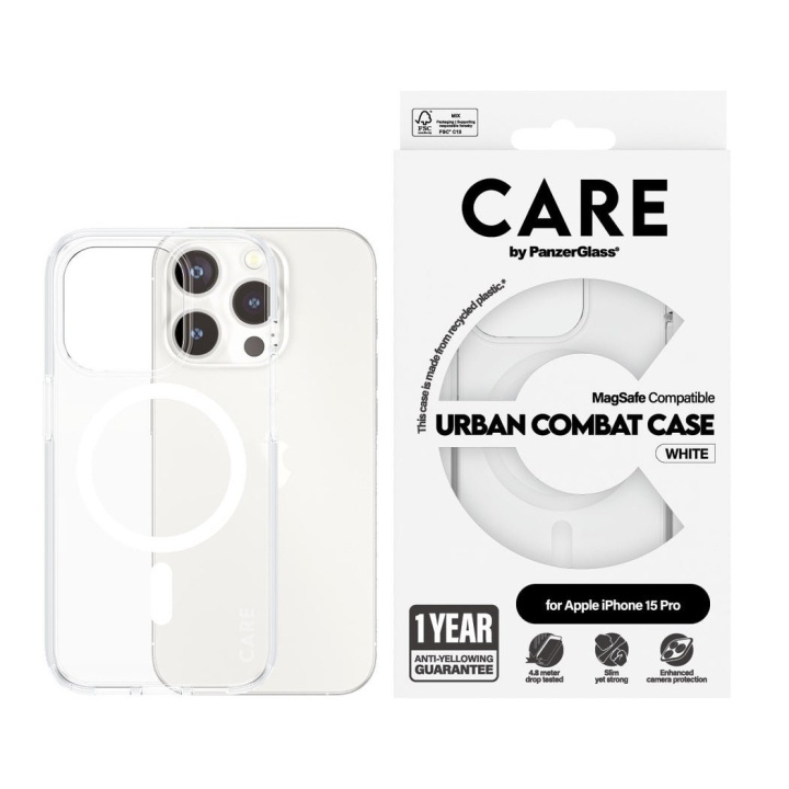 CARE by PanzerGlass - Kotelo läpinäkyvä ja valkoinen MagSafe - iPhone 15 Pro ryhmässä ÄLYPUHELIMET JA TABLETIT / Puhelimen suojakotelo / Apple / iPhone 15 @ TP E-commerce Nordic AB (D12562)