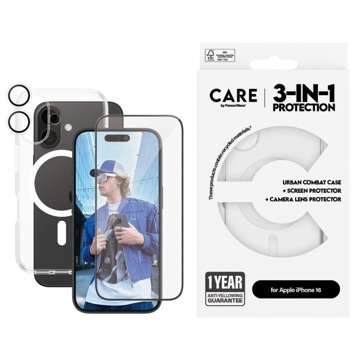 Panzer CARE by PanzerLasi - 3-in-1 - iPhone 16 - Paketti ryhmässä ÄLYPUHELIMET JA TABLETIT / Puhelimen suojakotelo / Apple / iPhone 16 @ TP E-commerce Nordic AB (D12603)