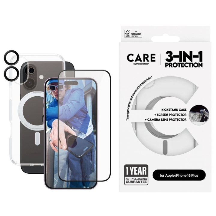 CARE by PanzerGlass - Feature 3-in-1 keraaminen paketti - iPhone 16 Plus - iPhone 16 Plus ryhmässä ÄLYPUHELIMET JA TABLETIT / Puhelimen suojakotelo / Apple / iPhone 16 @ TP E-commerce Nordic AB (D12606)