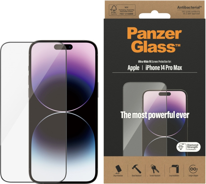 PanzerGlass panssarilasi, iPhone 14 Pro Max, musta kehys ryhmässä ÄLYPUHELIMET JA TABLETIT / Puhelimen suojakotelo / Apple / iPhone 14 @ TP E-commerce Nordic AB (D13458)