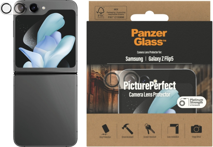 PanzerGlass PicturePerfect -kameran linssinsuoja, Samsung Galaxy Z Flip5 ryhmässä ÄLYPUHELIMET JA TABLETIT / Puhelimen suojakotelo / Samsung @ TP E-commerce Nordic AB (D13466)