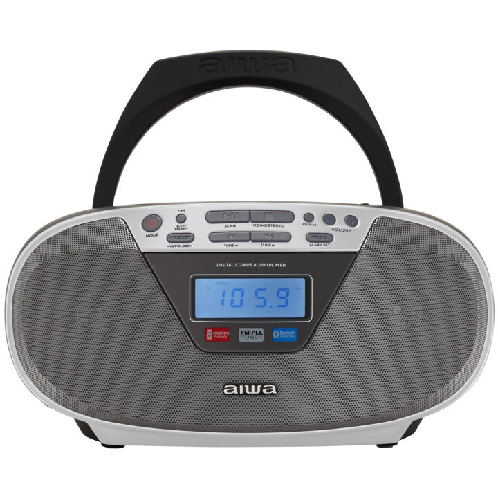 AIWA Radio med CD-spelare och Bluetooth Silver ryhmässä KODINELEKTRONIIKKA / Ääni & Kuva / Kotiteatteri, HiFi ja kannettavat / Kannettavat musiikkisoittimet / CD-sottimet @ TP E-commerce Nordic AB (D13569)