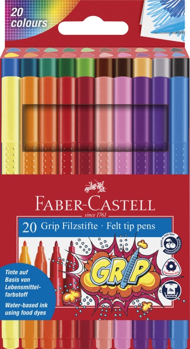 Faber-Castell Kuitukärkikynät Grip Colour Marker set (20 kpl) (155320) ryhmässä URHEILU, VAPAA-AIKA JA HARRASTUS / Harrastus / Maalaa ja piirrä / Kynät, liidut ja tussit @ TP E-commerce Nordic AB (D13992)