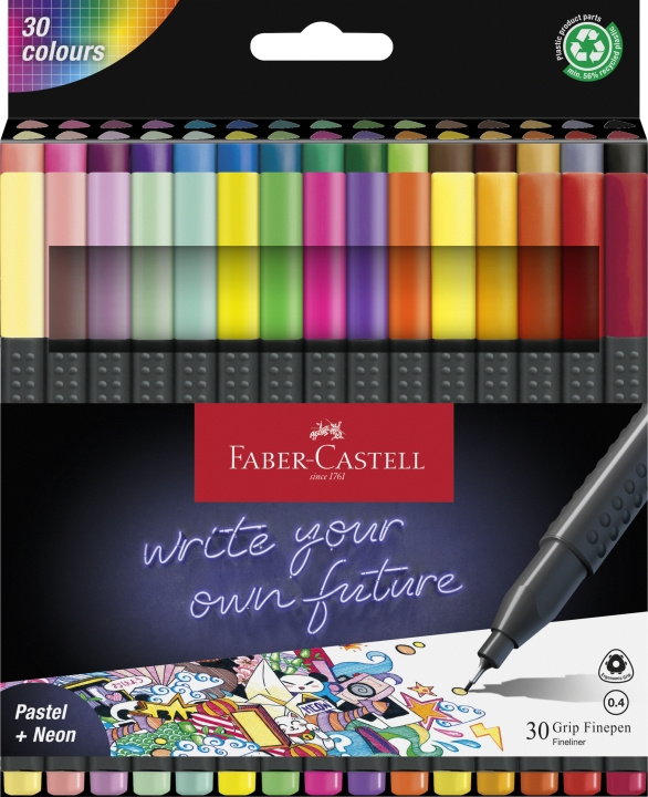 Faber-Castell Finepen Grip 0.4 setti (30 kpl) (151630) ryhmässä URHEILU, VAPAA-AIKA JA HARRASTUS / Harrastus / Maalaa ja piirrä / Kynät, liidut ja tussit @ TP E-commerce Nordic AB (D14039)