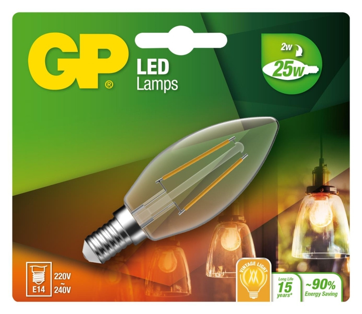 GP LED-lampun hehkulanka Mini-kynttilä, E14, 2W (25W), 250lm ryhmässä KODINELEKTRONIIKKA / Valaistus / LED-lamput @ TP E-commerce Nordic AB (D14212)