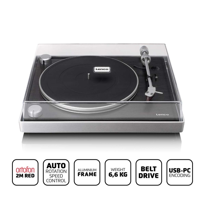 Lenco Levysoitin, jossa näkyvä hihnaveto, harjattu alumiinirunko ja Ortofon 2M RED kasetti Musta ryhmässä KODINELEKTRONIIKKA / Ääni & Kuva / Kotiteatteri, HiFi ja kannettavat / Compact Stereo & Levysoitin @ TP E-commerce Nordic AB (D14674)