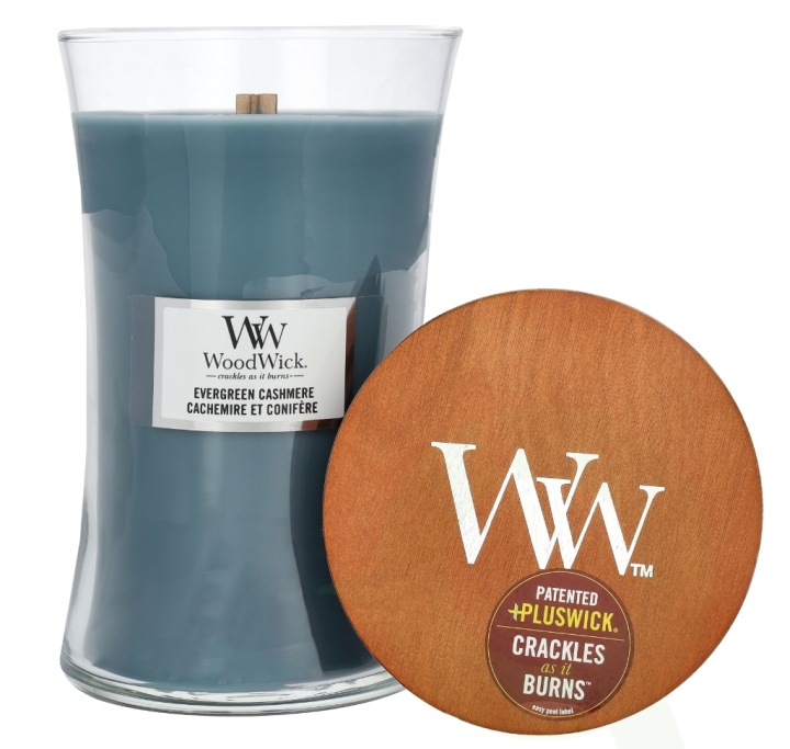 WoodWick Evergreen Cashmere Large Hourglass Candle 0 ryhmässä KAUNEUS JA TERVEYS / Tuoksut & Parfyymit / Muut tuoksut / Tuoksukynttilät @ TP E-commerce Nordic AB (D14835)