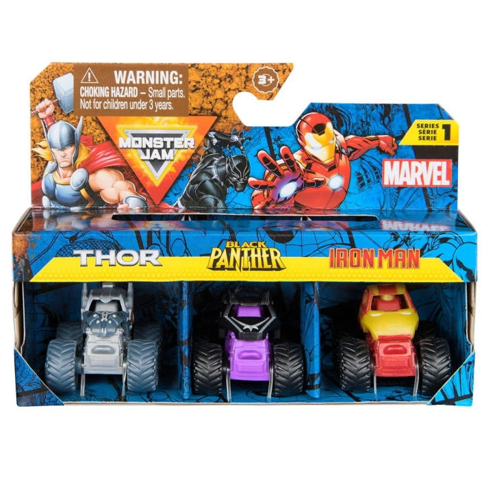 Monster Jam Mini 1:87 Marvel 3 Pack Bundle asst (6070229) ryhmässä LELUT, TUOTTEET LAPSILLE JA VAUVOILLE / Leikkikalut, Askartelu &Pelit / Leikkiautot @ TP E-commerce Nordic AB (D15326)