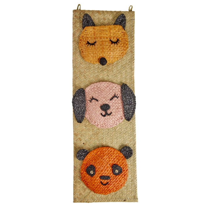 RICE Raffiasta valmistettu seinäkiinnike, jossa on eläimen kasvotaskut - 60 cm x 20 cm ryhmässä LELUT, TUOTTEET LAPSILLE JA VAUVOILLE / Lastenhuone / Säilytys @ TP E-commerce Nordic AB (D15354)