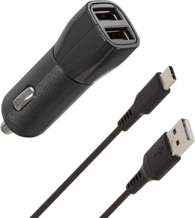 Wave autolaturi, kahdella USB-liittimellä + Type-C -kaapeli, 15,5 W ryhmässä ÄLYPUHELIMET JA TABLETIT / Laturit & Kaapelit / Autolaturi / Autolaturi Tyyppi C @ TP E-commerce Nordic AB (D15894)