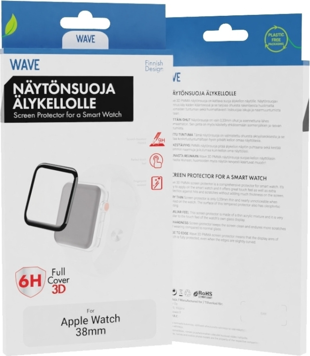 Wave 3D PMMA -näytönsuoja, Apple Watch 38 mm, musta ryhmässä ÄLYPUHELIMET JA TABLETIT / Urheilu, koti ja vapaa-aika / Apple Watch & tarvikkeet / Tarvikkeet @ TP E-commerce Nordic AB (D15970)