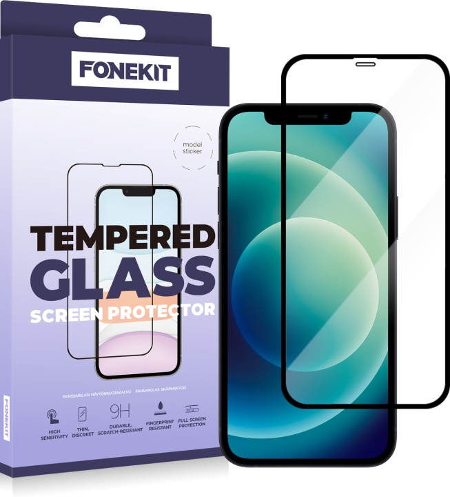 FoneKit Full Cover -panssarilasi, iPhone 12 / 12 Pro, musta ryhmässä ÄLYPUHELIMET JA TABLETIT / Puhelimen suojakotelo / Apple / iPhone 12 @ TP E-commerce Nordic AB (D16032)