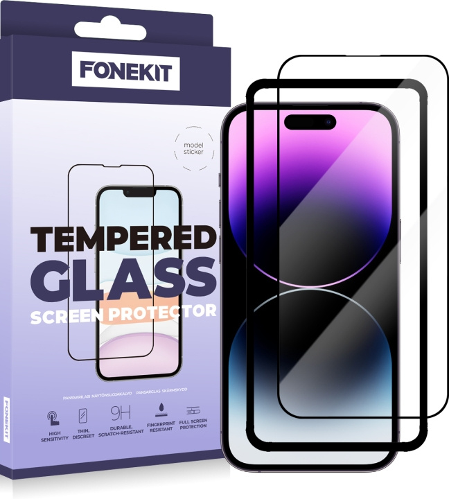 FoneKit Full Cover -panssarilasi, iPhone 14 Pro Max, musta ryhmässä ÄLYPUHELIMET JA TABLETIT / Puhelimen suojakotelo / Apple / iPhone 14 @ TP E-commerce Nordic AB (D16049)