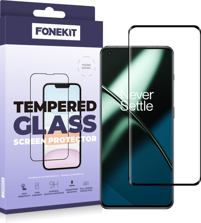FoneKit Full Cover -panssarilasi, OnePlus 11, musta ryhmässä ÄLYPUHELIMET JA TABLETIT / Puhelimen suojakotelo / OnePlus @ TP E-commerce Nordic AB (D16113)