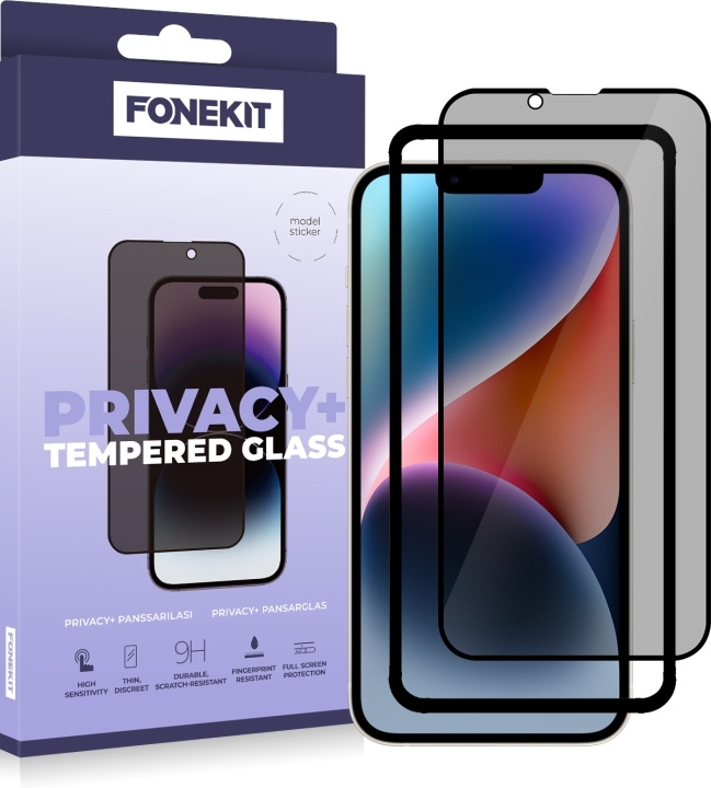 FoneKit Privacy+ Full Cover -panssarilasi, iPhone 13 / 13 Pro / 14, musta ryhmässä ÄLYPUHELIMET JA TABLETIT / Puhelimen suojakotelo / Apple / iPhone 13 Pro @ TP E-commerce Nordic AB (D16117)