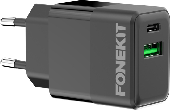 FoneKit Double 20W -laturi, USB-C + USB-A, musta ryhmässä ÄLYPUHELIMET JA TABLETIT / Laturit & Kaapelit / Seinälaturi / Seinälaturi Type C @ TP E-commerce Nordic AB (D16154)
