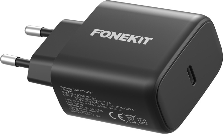 FoneKit GaN PD 65W -verkkovirtalaturi, USB-C, musta ryhmässä ÄLYPUHELIMET JA TABLETIT / Laturit & Kaapelit / Seinälaturi / Seinälaturi Type C @ TP E-commerce Nordic AB (D16155)