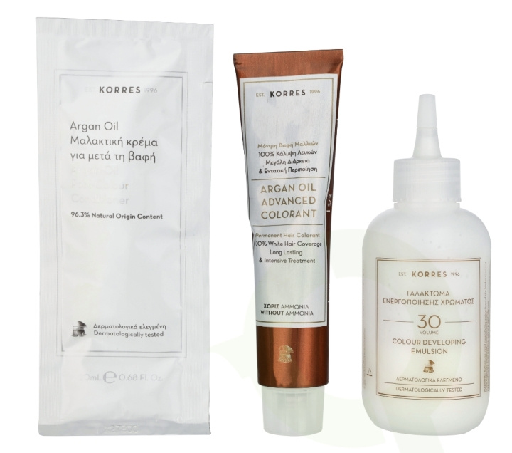 Korres Argan Oil Advanced Colorant 145 ml 10.1 Platinum Ash Blonde - Colorant 50ml/Emulsion 75ml/Conditioner 20ml ryhmässä KAUNEUS JA TERVEYS / Hiukset &Stailaus / Hiustenhoito / Hiusväri @ TP E-commerce Nordic AB (D16677)