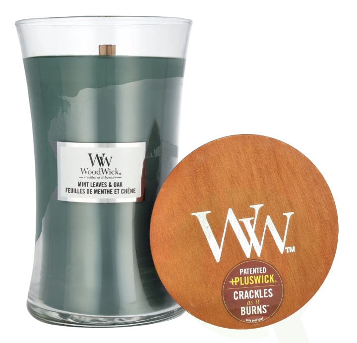 WoodWick Mint Leaves & Oak Large Hourglass Candle 0 ryhmässä KAUNEUS JA TERVEYS / Tuoksut & Parfyymit / Muut tuoksut / Tuoksukynttilät @ TP E-commerce Nordic AB (D16765)
