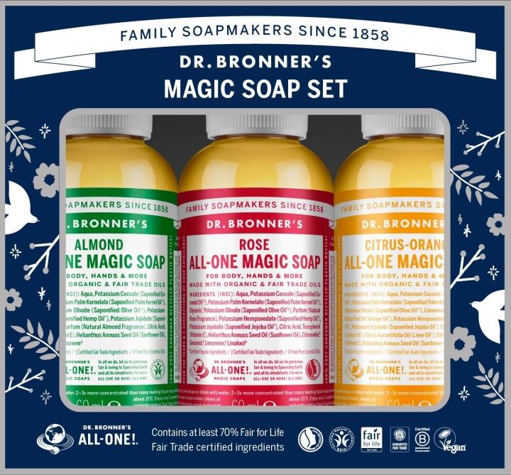 Dr. Bronner\'s Dr. Bronner\'s - Taikasaippua-lahjapakkaus ryhmässä KAUNEUS JA TERVEYS / Ihonhoito / Kehon hoito / Kylpy- ja suihkugeelit @ TP E-commerce Nordic AB (D16862)