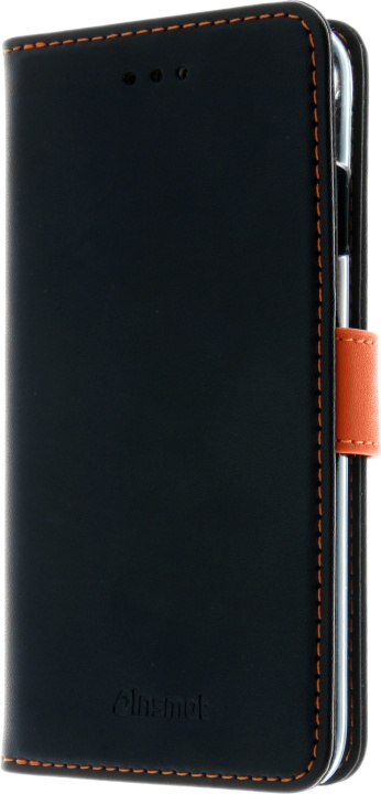 Insmat Exclusive Flip Case lompakkokotelo iPhone 6 / 6s / 7 / 8 / SE, musta / oranssi ryhmässä ÄLYPUHELIMET JA TABLETIT / Puhelimen suojakotelo / Apple / iPhone 6 Plus/6S Plus @ TP E-commerce Nordic AB (D17840)
