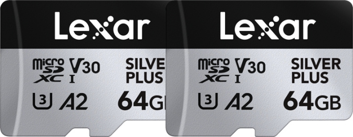 Lexar microSDXC Professional SILVER Plus UHS-I/U3/A2/4K R205/W100 (V30) - SILVER - 64GB - 2kpl - 2pack ryhmässä KODINELEKTRONIIKKA / Tallennusvälineet / Muistikortit / SD/SDHC/SDXC @ TP E-commerce Nordic AB (D18776)