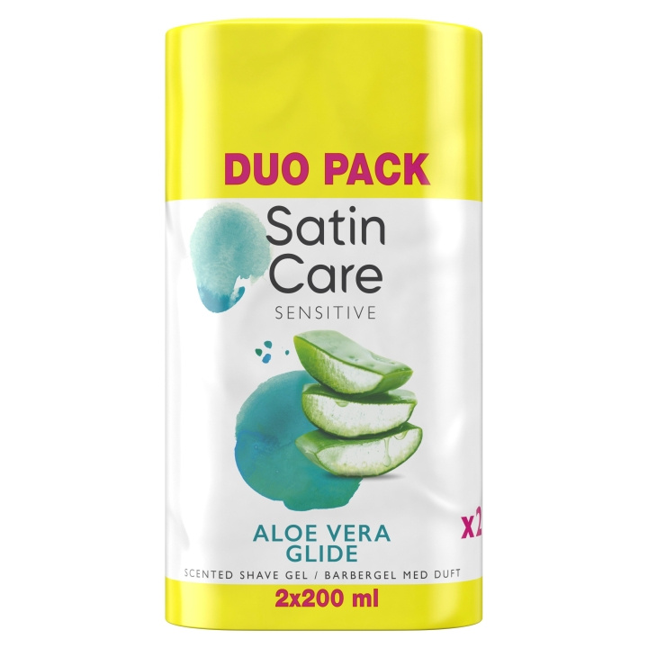 Gillette Satin Care Parranajogeeli Aloe Vera - Valkoinen/Keltainen - 2x200 ml ryhmässä KAUNEUS JA TERVEYS / Hiukset &Stailaus / Sheivaus ja trimmaus / Partahöylät & Tarvikkeet @ TP E-commerce Nordic AB (D19012)
