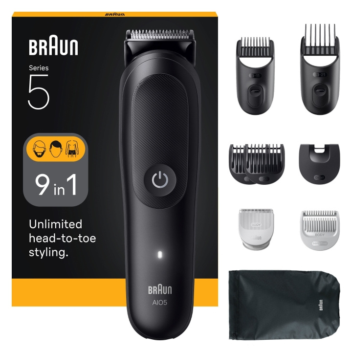 Braun All-in-One Kit Series 5, 9in1 Grooming, AIO5540 - Musta ryhmässä KAUNEUS JA TERVEYS / Hiukset &Stailaus / Sheivaus ja trimmaus / Parranajokoneet @ TP E-commerce Nordic AB (D19198)