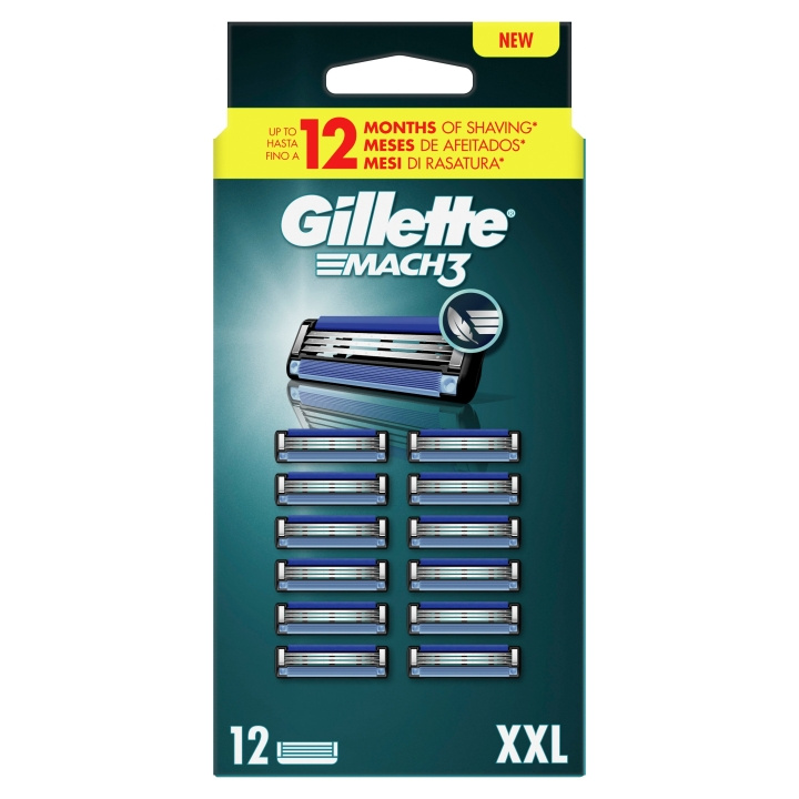 Gillette Mach3 miesten partakoneen terät - Sininen/Musta - 12 kpl ryhmässä KAUNEUS JA TERVEYS / Hiukset &Stailaus / Sheivaus ja trimmaus / Partahöylät & Tarvikkeet @ TP E-commerce Nordic AB (D19577)
