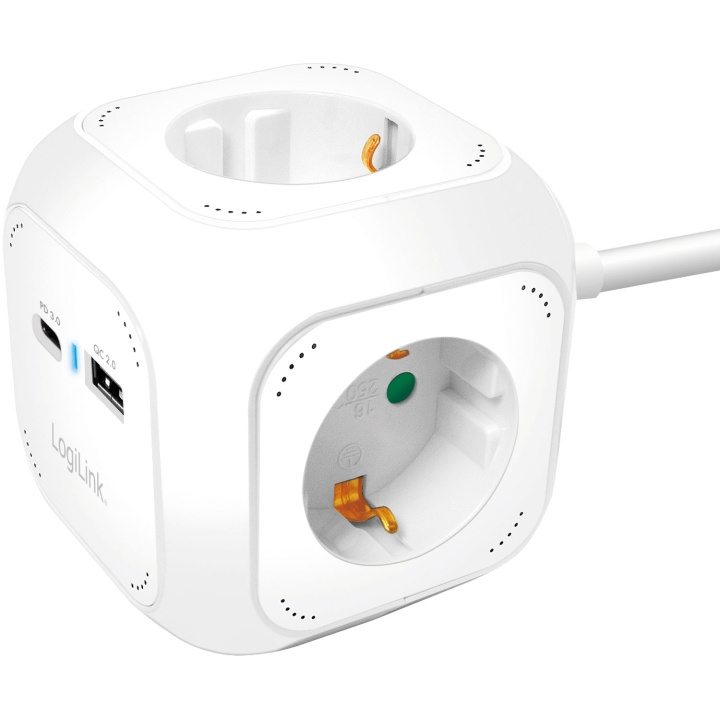 LogiLink Power Cube Multi-grenuttag + USB-A/USB-C PD 20W ryhmässä KOTI, TALOUS JA PUUTARHA / Älykodit / Smart plugs @ TP E-commerce Nordic AB (D19671)