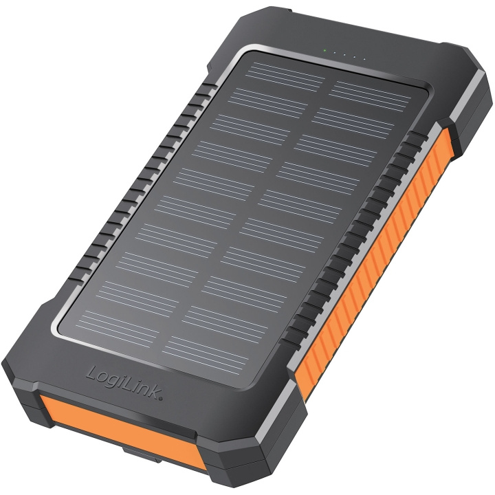 LogiLink PowerBank 6.000 mAh 10W Solcell Svart/Orange ryhmässä ÄLYPUHELIMET JA TABLETIT / Laturit & Kaapelit / Powerbanks @ TP E-commerce Nordic AB (D19699)