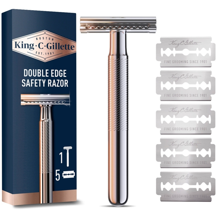 King C. Gillette Dubbeleggad Säkerhetshyvel + 5st rakblad ryhmässä KAUNEUS JA TERVEYS / Hiukset &Stailaus / Sheivaus ja trimmaus / Partahöylät & Tarvikkeet @ TP E-commerce Nordic AB (D20993)