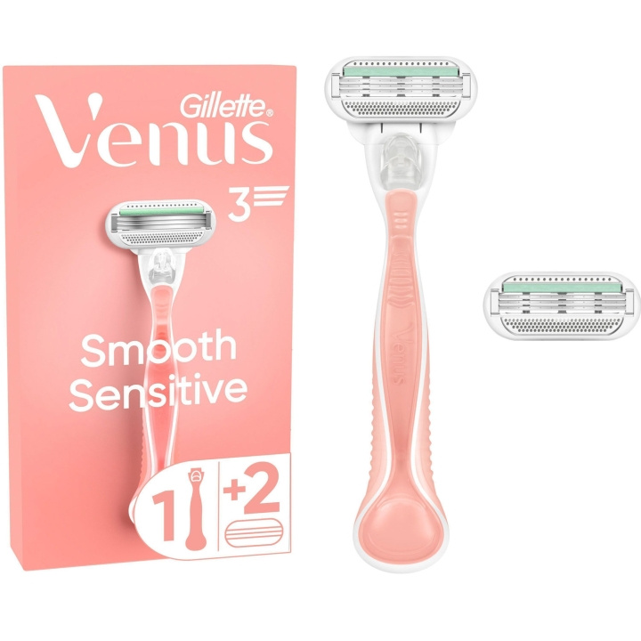 Gillette Rakhyvel Smooth Sensitive Pink + 2st rakblad ryhmässä KAUNEUS JA TERVEYS / Hiukset &Stailaus / Sheivaus ja trimmaus / Partahöylät & Tarvikkeet @ TP E-commerce Nordic AB (D21000)