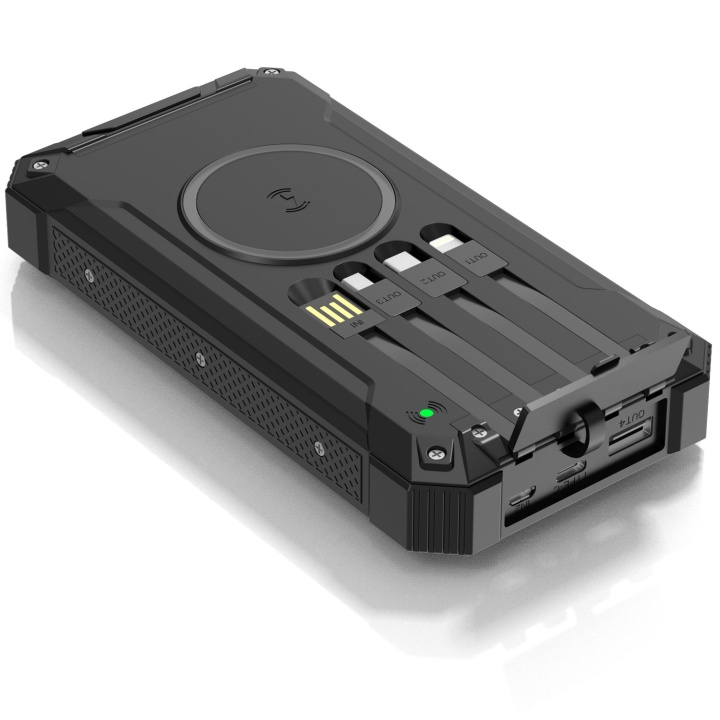 Denver PowerBank 20.000 mAh Solcell 4st kablar + trådlös laddning Svart ryhmässä ÄLYPUHELIMET JA TABLETIT / Laturit & Kaapelit / Powerbanks @ TP E-commerce Nordic AB (D21014)
